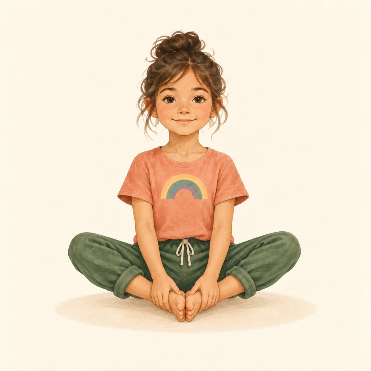 Illustration of a girl sitting calmly in Butterfly Pose with the soles of her feet together