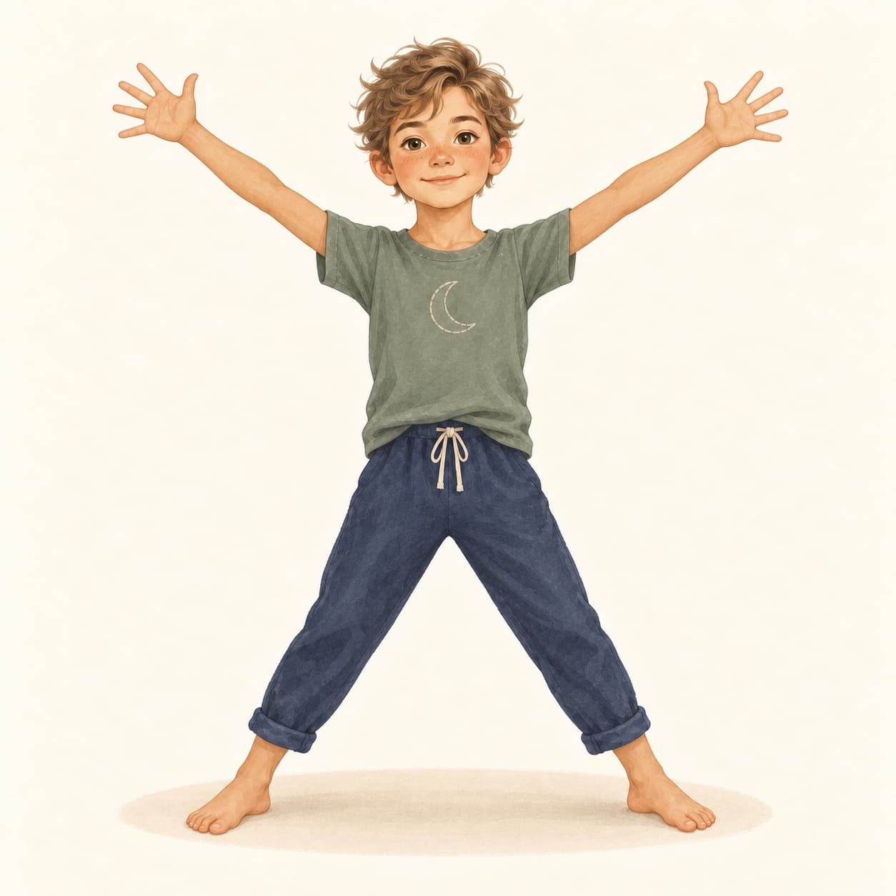 Illustration of a boy standing confidently in Star Pose with arms and legs wide